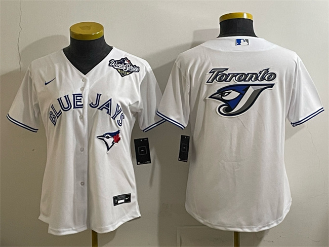 Women's Toronto Blue Jays Team Big Logo White 2025 World Series Cool Base Stitched Baseball Jersey(Run Small)