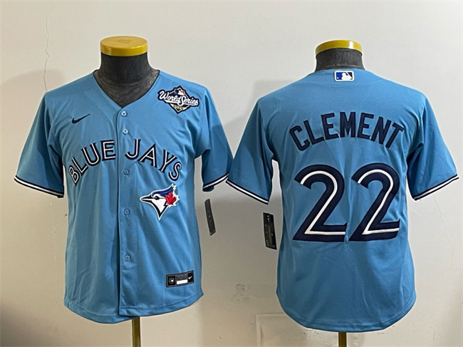 Youth Toronto Blue Jays #22 Ernie Clement Blue 2025 World Series Cool Base Stitched Baseball Jersey