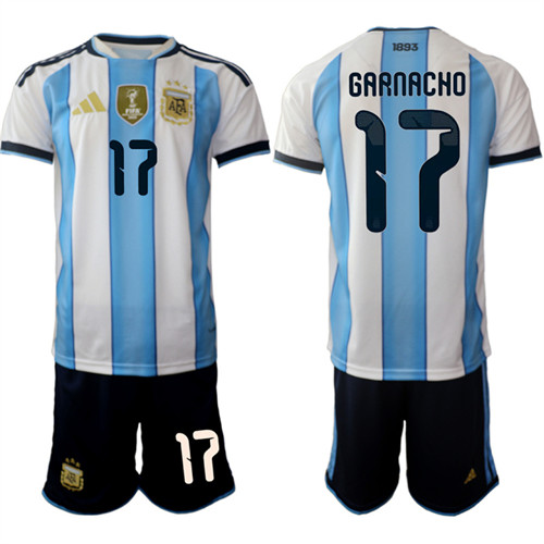 Men's Argentina #17 GARNACHO National Team FIFA x World Cup 2026 Home White On Field Jersey