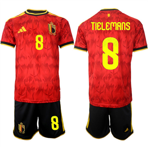Men's Belgium #8 TIELEMANS National Team FIFA x World Cup 2026 Home Red On Field Jersey