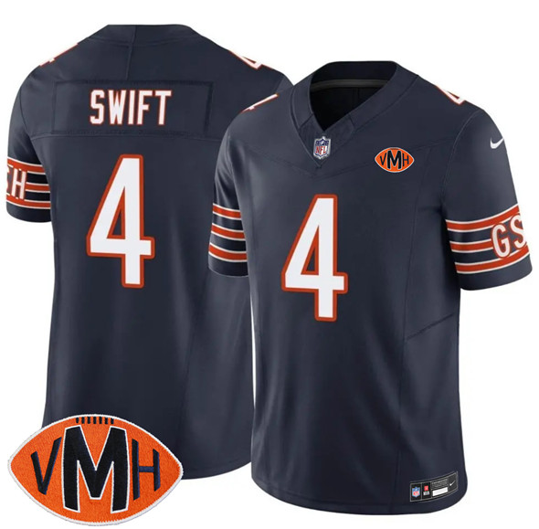 Men's Chicago Bears #4 D'Andre Swift Navy 2025 F.U.S.E. With Illinois and VMH Patch Vapor Untouchable Limited Football Stitched Jersey
