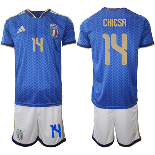 Men's Italy #14 CHIESA National Team FIFA x World Cup 2026 Home Blue On Field Jerseys