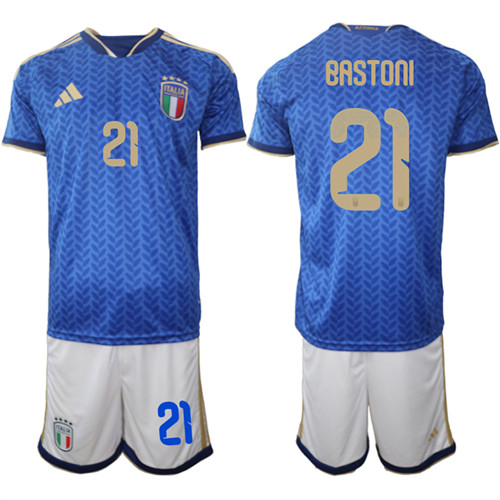 Men's Italy #21 BASTONI National Team FIFA x World Cup 2026 Home Blue On Field Jerseys
