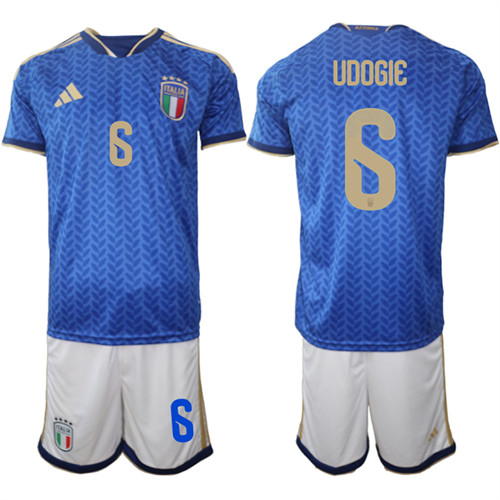 Men's Italy #6 UDOGIE National Team FIFA x World Cup 2026 Home Blue On Field Jerseys