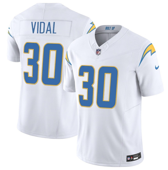 Men's Los Angeles Chargers #30 Kimani Vidal White 2025 F.U.S.E. Vapor Limited Football Stitched Jersey