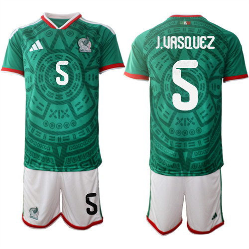 Men's Mexico #5 J.UASQUEZ National Team FIFA x World Cup 2026 Home Green On Field Jersey
