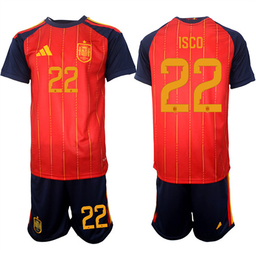 Men's Spain #22 ISCO National Team FIFA x World Cup 2026 Home Red On Field Jerseys