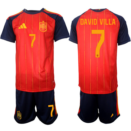 Men's Spain #7 DAVID VILLA National Team FIFA x World Cup 2026 Home Red On Field Jerseys