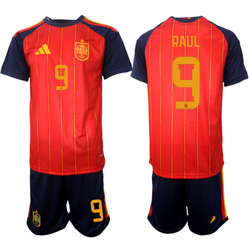 Men's Spain #9 RAUL National Team FIFA x World Cup 2026 Home Red On Field Jerseys