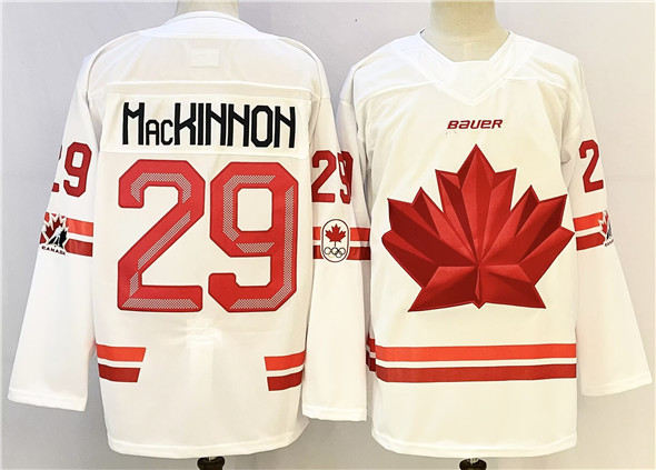 Men's Canada Hockey #29 Nathan MacKinnon White 2026 Stitched Jersey