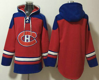 Men's Montreal Canadiens Blank Red Ageless Must Have Lace Up Pullover Hoodie