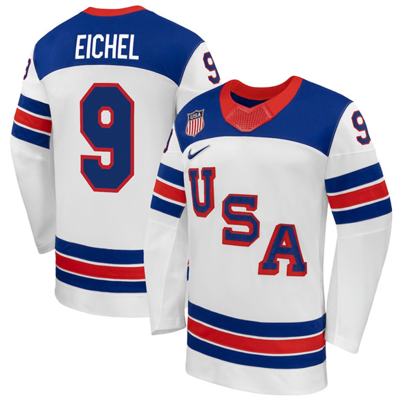 Men's USA #9 Jack Eichel White 2026 Stitched Jersey
