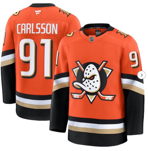 Men'S Anaheim Ducks #91 Leo Carlsson Orange Fanatics Branded 2024-25 Home Premium Stitched Jersey