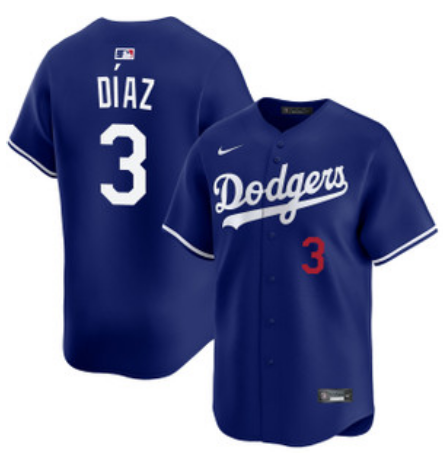 Men's Los Angeles Dodgers #3 Edwin Díaz Royal Cool Base Stitched Baseball Jersey