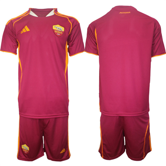 Men's AS Roma home Custom Or Blank 2025-26 Suit Soccer Jerseys