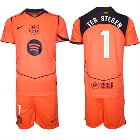 Men's Barcelona #1 TER STEGEN 2025-26 Third Orange Away Suit Soccer Jerseys