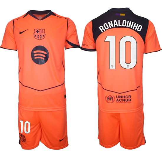 Men's Barcelona #10 RONALDINHO 2025-26 Third Orange Away Suit Soccer Jerseys