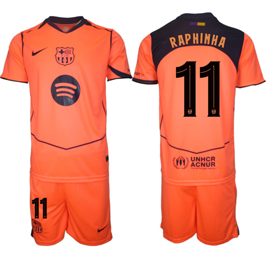 Men's Barcelona #11 RAPHINHA 2025-26 Third Orange Away Suit Soccer Jerseys1