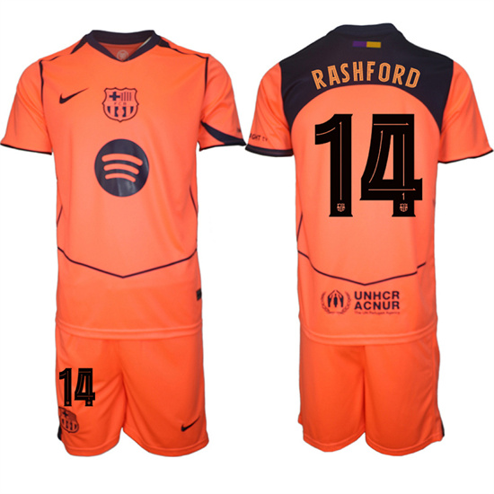 Men's Barcelona #14 RASHFORD 2025-26 Third Orange Away Suit Soccer Jerseys1