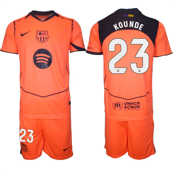 Men's Barcelona #23 KOUNDE 2025-26 Third Orange Away Suit Soccer Jerseys