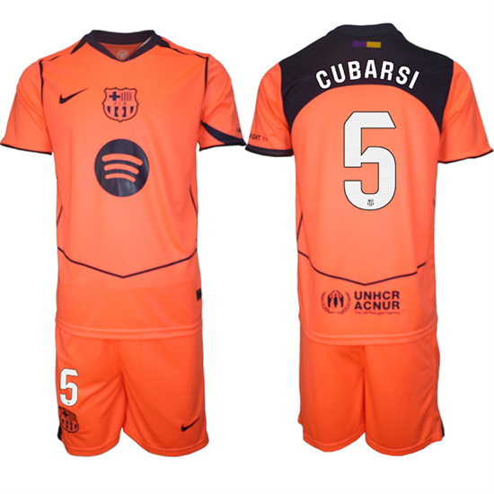 Men's Barcelona #5 CUBARSI 2025-26 Third Orange Away Suit Soccer Jerseys