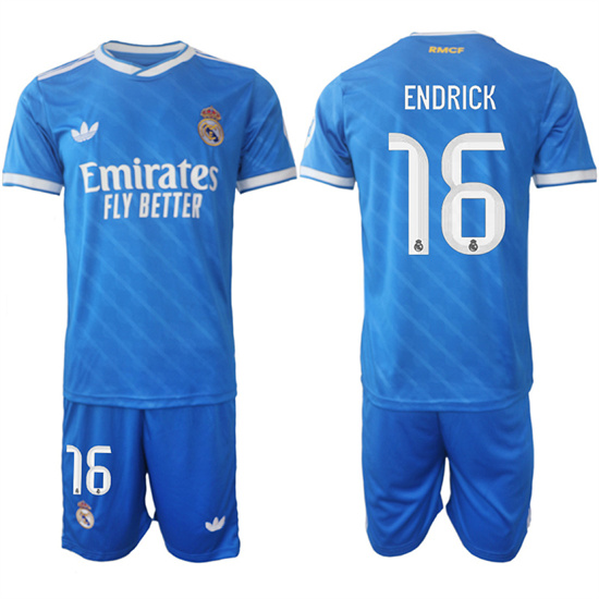 Men's Real Madrid #16 ENDRICK 2025-26 Third Blue Adidas Soccer Suit Jerseys
