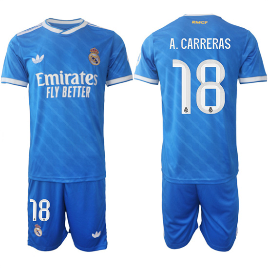Men's Real Madrid #18 A.CARRERAS 2025-26 Third Blue Adidas Soccer Suit Jerseys