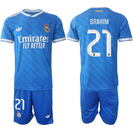 Men's Real Madrid #21 BRAHIM 2025-26 Third Blue Adidas Soccer Suit Jerseys