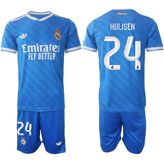 Men's Real Madrid #24 HUIJSEN 2025-26 Third Blue Adidas Soccer Suit Jerseys