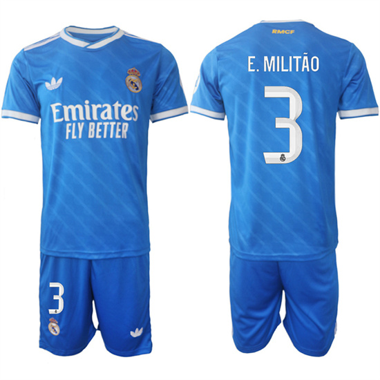 Men's Real Madrid #3 E.MILITAO 2025-26 Third Blue Adidas Soccer Suit Jerseys