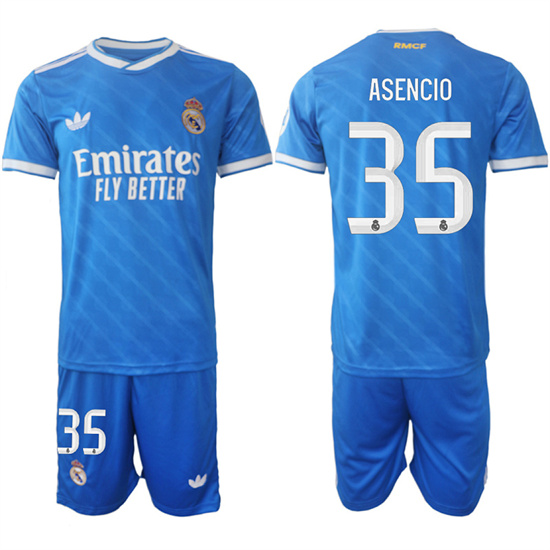 Men's Real Madrid #35 ASENCIO 2025-26 Third Blue Adidas Soccer Suit Jerseys