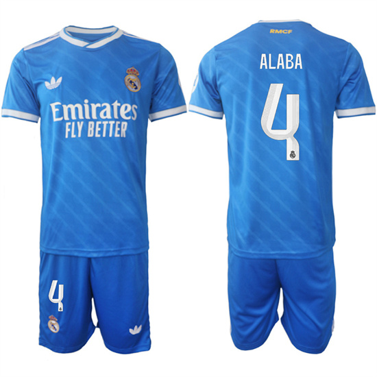 Men's Real Madrid #4 ALABA 2025-26 Third Blue Adidas Soccer Suit Jerseys