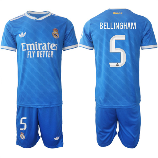 Men's Real Madrid #5 BELLINGHAM 2025-26 Third Blue Adidas Soccer Suit Jerseys