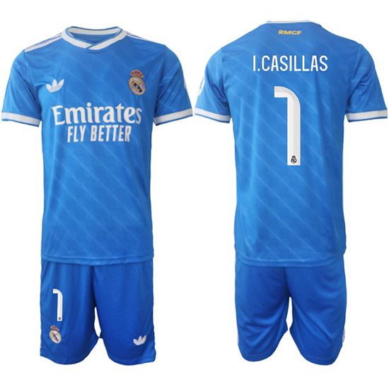 Men's Real Madrid #I.CASILLAS 2025-26 Third Blue Adidas Soccer Suit Jerseys