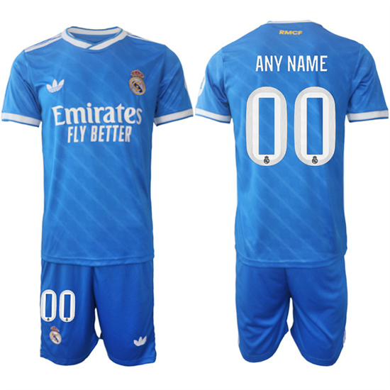 Men's Real Madrid Custom 2025-26 Third Blue Adidas Soccer Suit Jerseys
