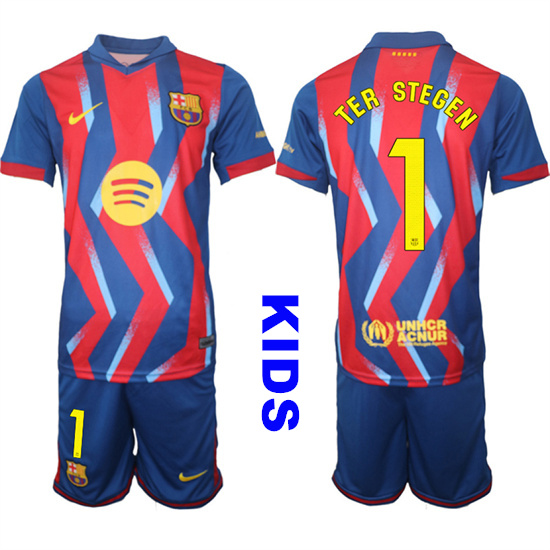 Youth Barcelona #1 TER STEGEN 2025-26 Stadium Fourth Suit Kids Soccer Jerseys