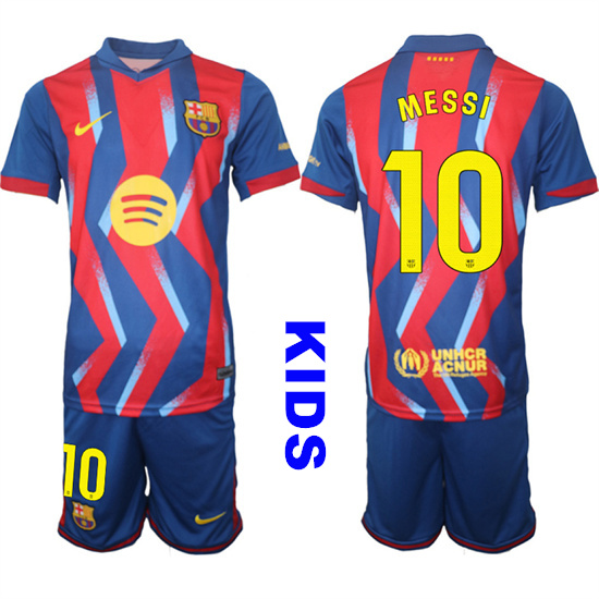Youth Barcelona #10 MESSI 2025-26 Stadium Fourth Suit Kids Soccer Jerseys