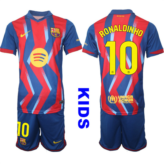 Youth Barcelona #10 RONALDINHO 2025-26 Stadium Fourth Suit Kids Soccer Jerseys