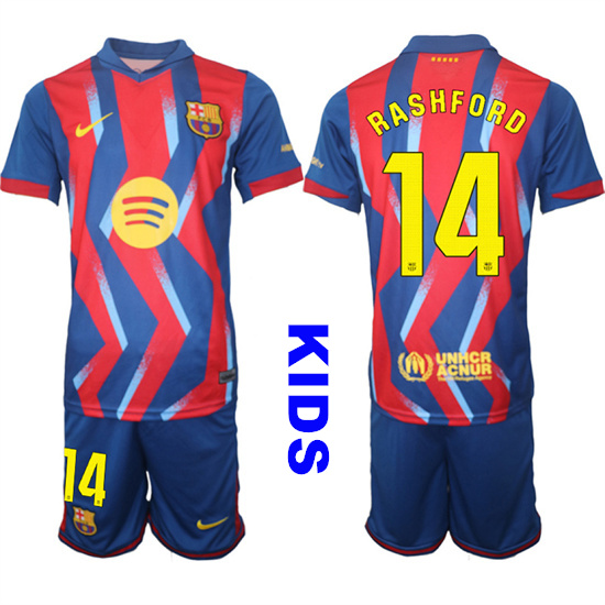 Youth Barcelona #14 RASHFORD 2025-26 Stadium Fourth Suit Kids Soccer Jerseys