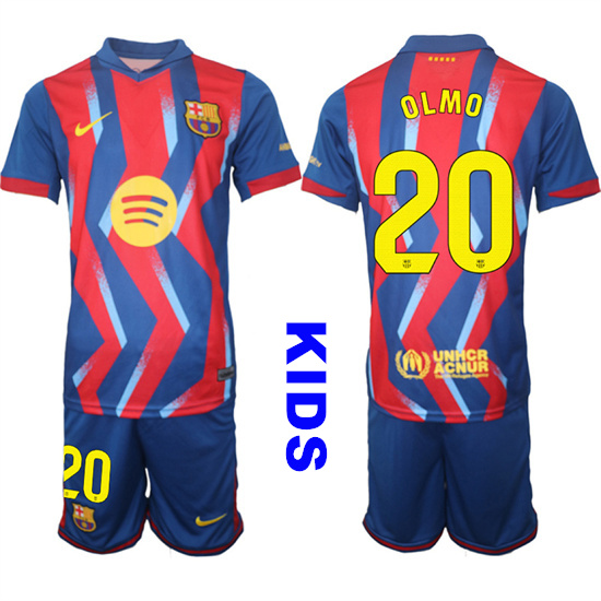 Youth Barcelona #20 OLMO 2025-26 Stadium Fourth Suit Kids Soccer Jerseys