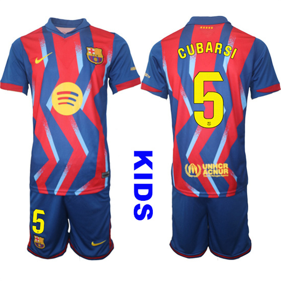 Youth Barcelona #5 CUBARSI 2025-26 Stadium Fourth Suit Kids Soccer Jerseys