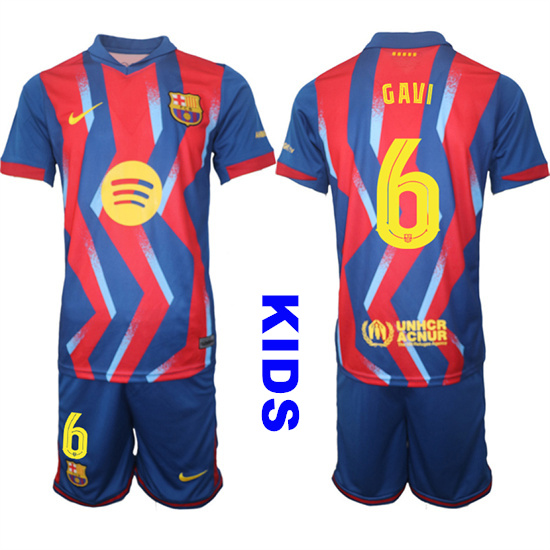 Youth Barcelona #6 GAVI 2025-26 Stadium Fourth Suit Kids Soccer Jerseys (2)