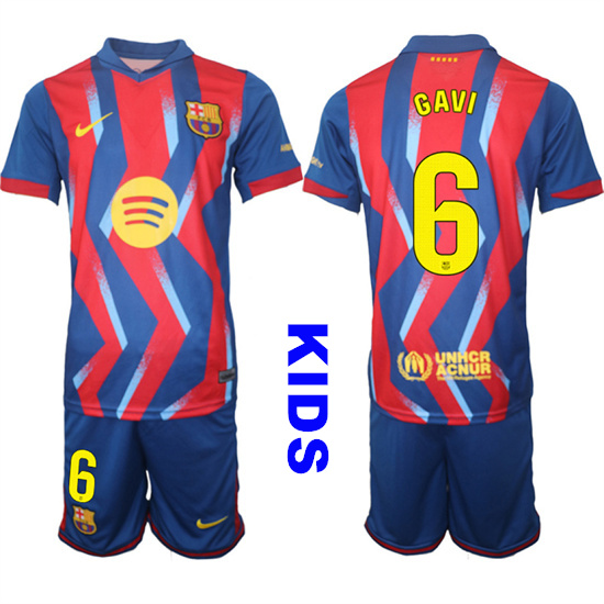 Youth Barcelona #6 GAVI 2025-26 Stadium Fourth Suit Kids Soccer Jerseys