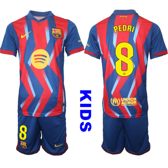 Youth Barcelona #8 PEDRI 2025-26 Stadium Fourth Suit Kids Soccer Jerseys
