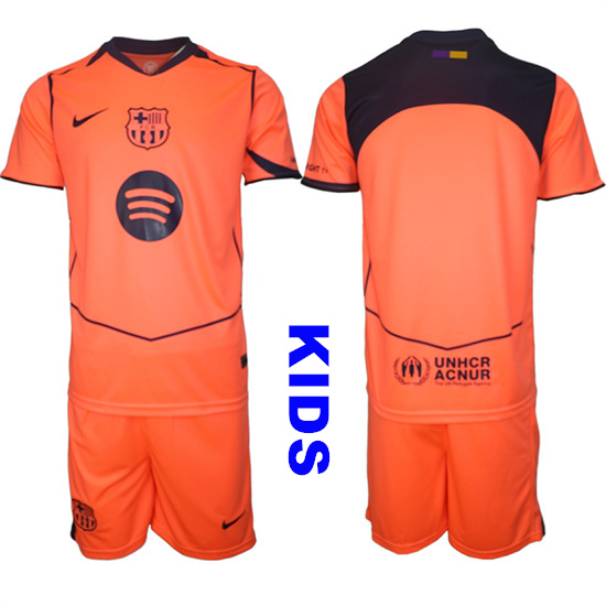 Youth Barcelona Blank 2025-26 Third Orange Away Suit Kids Soccer Jerseys