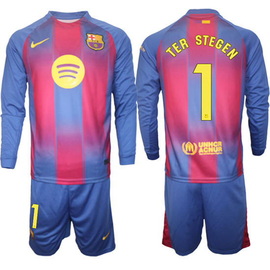 Men's Barcelona #1 TER STEGEN 2025-26 home Long sleeves  Suit Soccer Jerseys