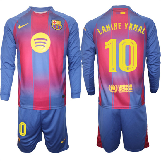 Men's Barcelona #10 LAMINE YAMAL 2025-26 home Long sleeves  Suit Soccer Jerseys1