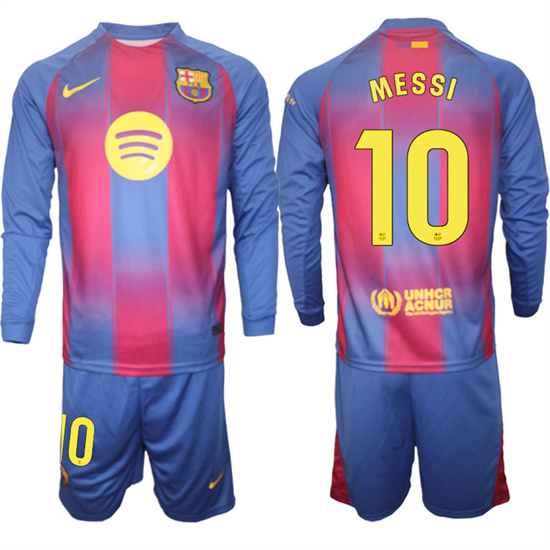 Men's Barcelona #10 MESSI 2025-26 home Long sleeves  Suit Soccer Jerseys