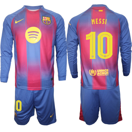 Men's Barcelona #10 MESSI 2025-26 home Long sleeves  Suit Soccer Jerseys1