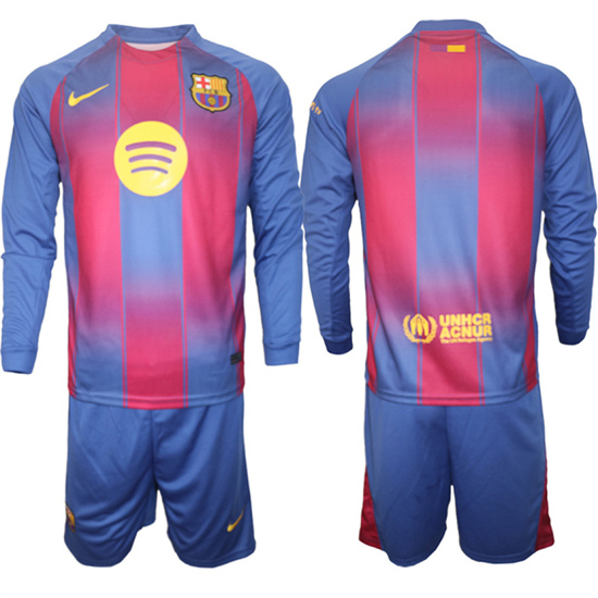 Men's Barcelona Blank 2025-26 home Long sleeves  Suit Soccer Jerseys